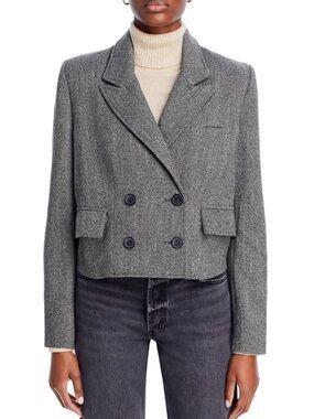 Free People Gray Cropped Double-Breasted Blazer Jacket